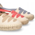 PIQUE Cotton Canvas Girl espadrille shoes with ties closure design in trendy colors.