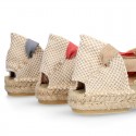 PIQUE Cotton Canvas Girl espadrille shoes with ties closure design in trendy colors.