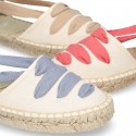 PIQUE Cotton Canvas Girl espadrille shoes with ties closure design in trendy colors.