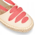 PIQUE Cotton Canvas Girl espadrille shoes with ties closure design in trendy colors.