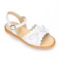 WHITE Nappa Leather Girl Sandal shoes with BOW and waves.