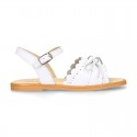 WHITE Nappa Leather Girl Sandal shoes with BOW and waves.