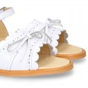 WHITE Nappa Leather Girl Sandal shoes with BOW and waves.