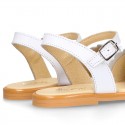 WHITE Nappa Leather Girl Sandal shoes with BOW and waves.