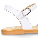 WHITE Nappa Leather Girl Sandal shoes with BOW and waves.