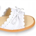 WHITE Nappa Leather Girl Sandal shoes with BOW and waves.