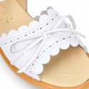 WHITE Nappa Leather Girl Sandal shoes with BOW and waves.