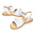 WHITE Nappa Leather Girl Sandal shoes with BOW and waves.