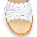 WHITE Nappa Leather Girl Sandal shoes with BOW and waves.