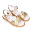 GOLD Nappa Leather Girl Sandal shoes with big BOW.