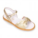 GOLD Nappa Leather Girl Sandal shoes with big BOW.