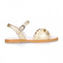 GOLD Nappa Leather Girl Sandal shoes with big BOW.