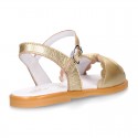 GOLD Nappa Leather Girl Sandal shoes with big BOW.