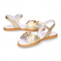 GOLD Nappa Leather Girl Sandal shoes with big BOW.