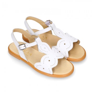 White Nappa Leather Girl Sandal shoes with WAVES.