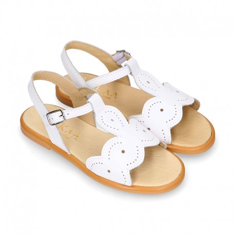 White Nappa Leather Girl Sandal shoes with WAVES.