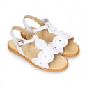 White Nappa Leather Girl Sandal shoes with WAVES.