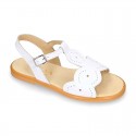 White Nappa Leather Girl Sandal shoes with WAVES.