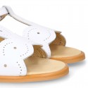 White Nappa Leather Girl Sandal shoes with WAVES.