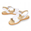 White Nappa Leather Girl Sandal shoes with WAVES.
