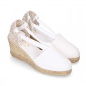 Cotton canvas classic Woman wedge espadrilles shoes Valenciana style.