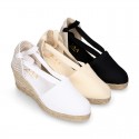 Cotton canvas classic Woman wedge espadrilles shoes Valenciana style.