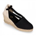 Cotton canvas classic Woman wedge espadrilles shoes Valenciana style.