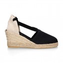 Cotton canvas classic Woman wedge espadrilles shoes Valenciana style.
