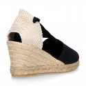 Cotton canvas classic Woman wedge espadrilles shoes Valenciana style.