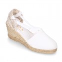 Cotton canvas classic Woman wedge espadrilles shoes Valenciana style.