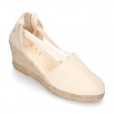 Cotton canvas classic Woman wedge espadrilles shoes Valenciana style.