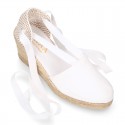 Cotton canvas classic Woman wedge espadrilles shoes Valenciana style.