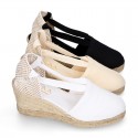 Cotton canvas classic Woman wedge espadrilles shoes Valenciana style.