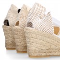 Cotton canvas classic Woman wedge espadrilles shoes Valenciana style.