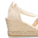 Cotton canvas classic Woman wedge espadrilles shoes Valenciana style.