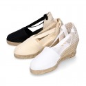 Cotton canvas classic Woman wedge espadrilles shoes Valenciana style.