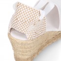 Cotton canvas classic Woman wedge espadrilles shoes Valenciana style.