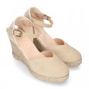 Suede leather woman wedge espadrille shoes with TULIP shape design.