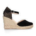 Suede leather woman wedge espadrille shoes with TULIP shape design.