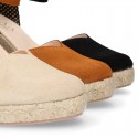 Suede leather woman wedge espadrille shoes with TULIP shape design.