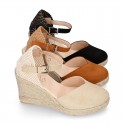 Suede leather woman wedge espadrille shoes with TULIP shape design.