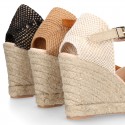 Suede leather woman wedge espadrille shoes with TULIP shape design.