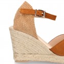 Suede leather woman wedge espadrille shoes with TULIP shape design.