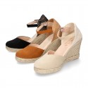 Suede leather woman wedge espadrille shoes with TULIP shape design.