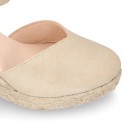 Suede leather woman wedge espadrille shoes with TULIP shape design.