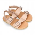 Nappa leather kids sandal shoes BIO style with buckles fastening design.