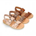 Nappa leather kids sandal shoes BIO style with buckles fastening design.