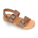 Nappa leather kids sandal shoes BIO style with buckles fastening design.