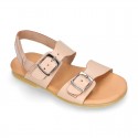 Nappa leather kids sandal shoes BIO style with buckles fastening design.