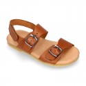 Nappa leather kids sandal shoes BIO style with buckles fastening design.